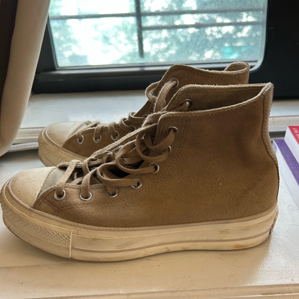 Tan Suede Platform High-Top Converse